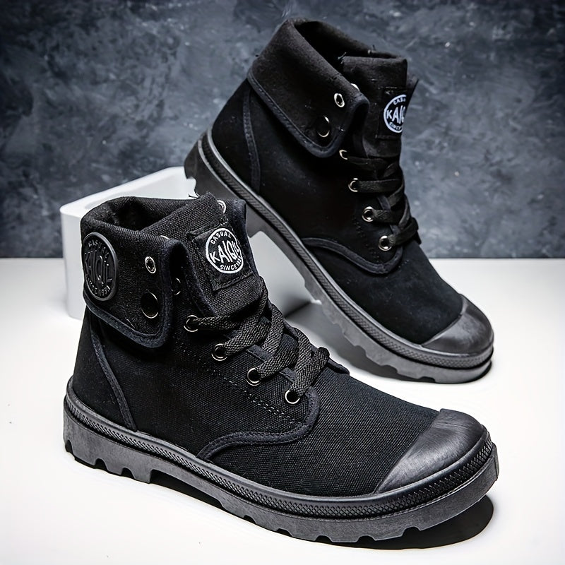 Men's Casual Solid Work Boots Lace Up Round Toe Non Slip Outdoor Comfortable
