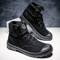 Men's Casual Solid Work Boots Lace Up Round Toe Non Slip Outdoor Comfortable