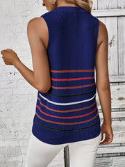 Striped Knitted V Neck Tank Top Summer Sleeveless Casual Top