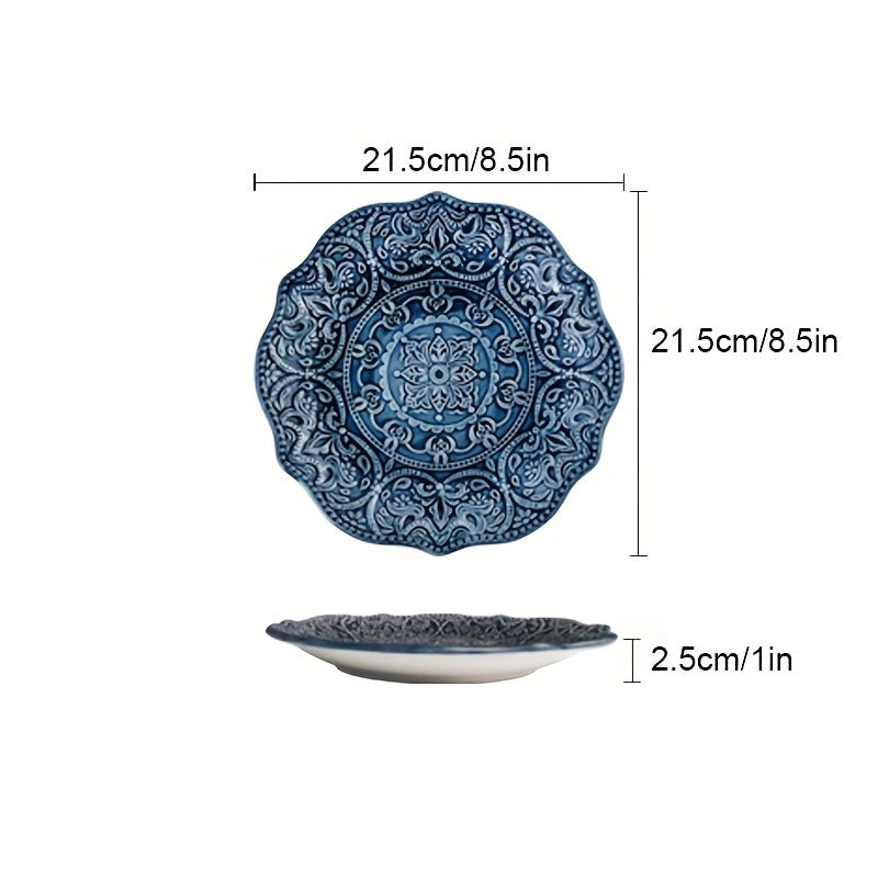 Embossed Dinner Plates Baroque Style Ceramic Tableware Kitchen