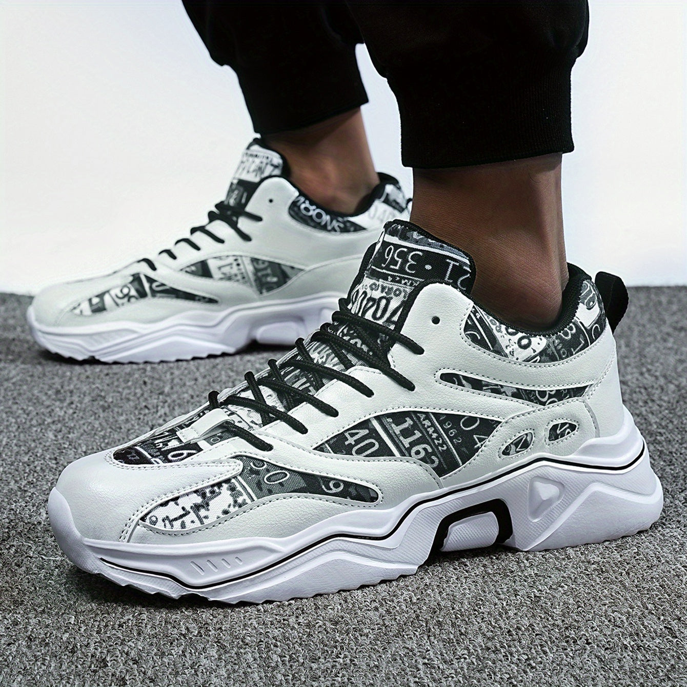 Number Print Lace Up Running Shoes Unisex Height Increased Casual Sneakers