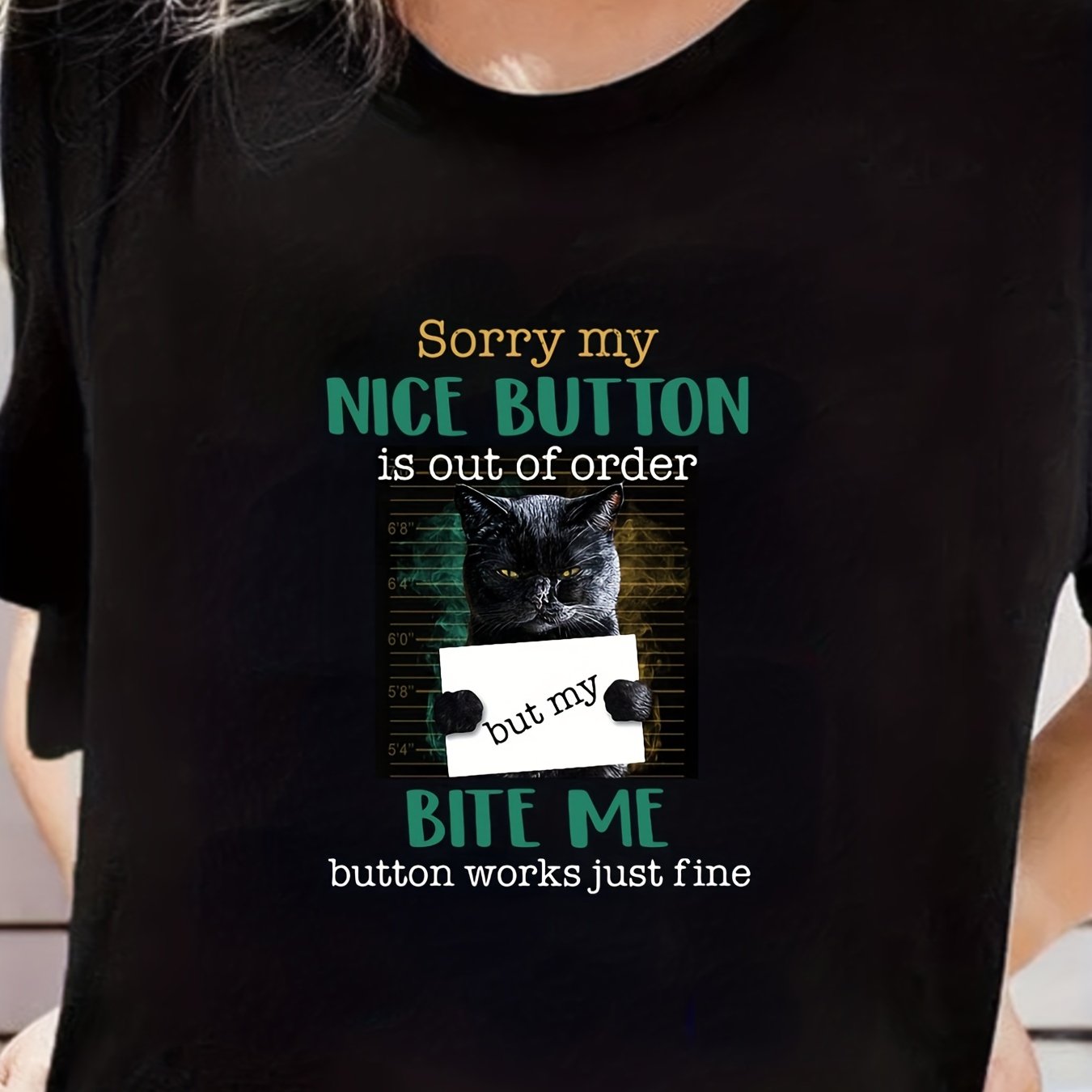 Letter Print Cat Graphic Short Sleeved T Shirt
