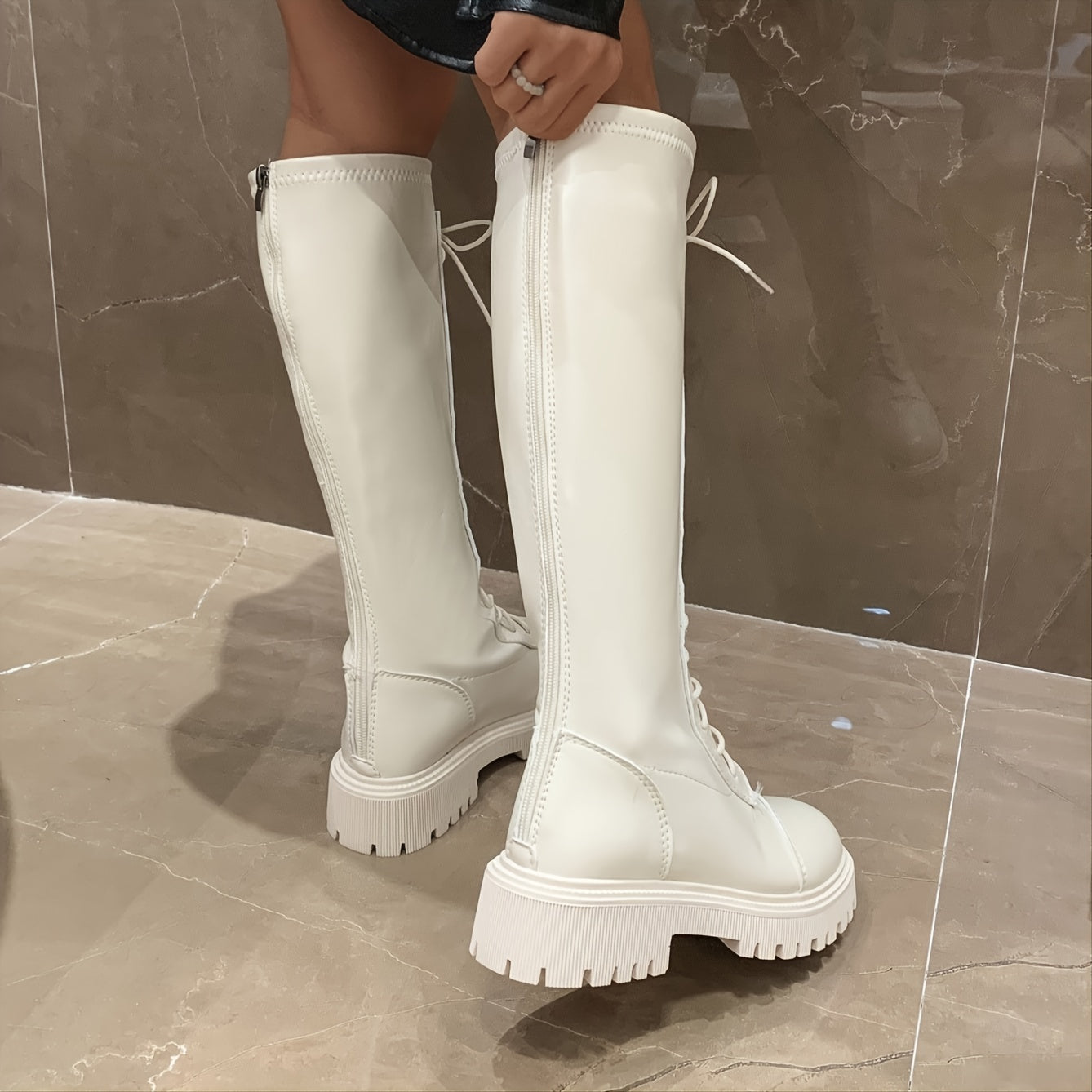 Women's Knee High Lace-up Knight Boots Thick Sole