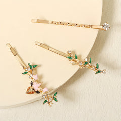 3pcs Crystal Bobby Pin Non slip Side Clip Floral Hair Accessories