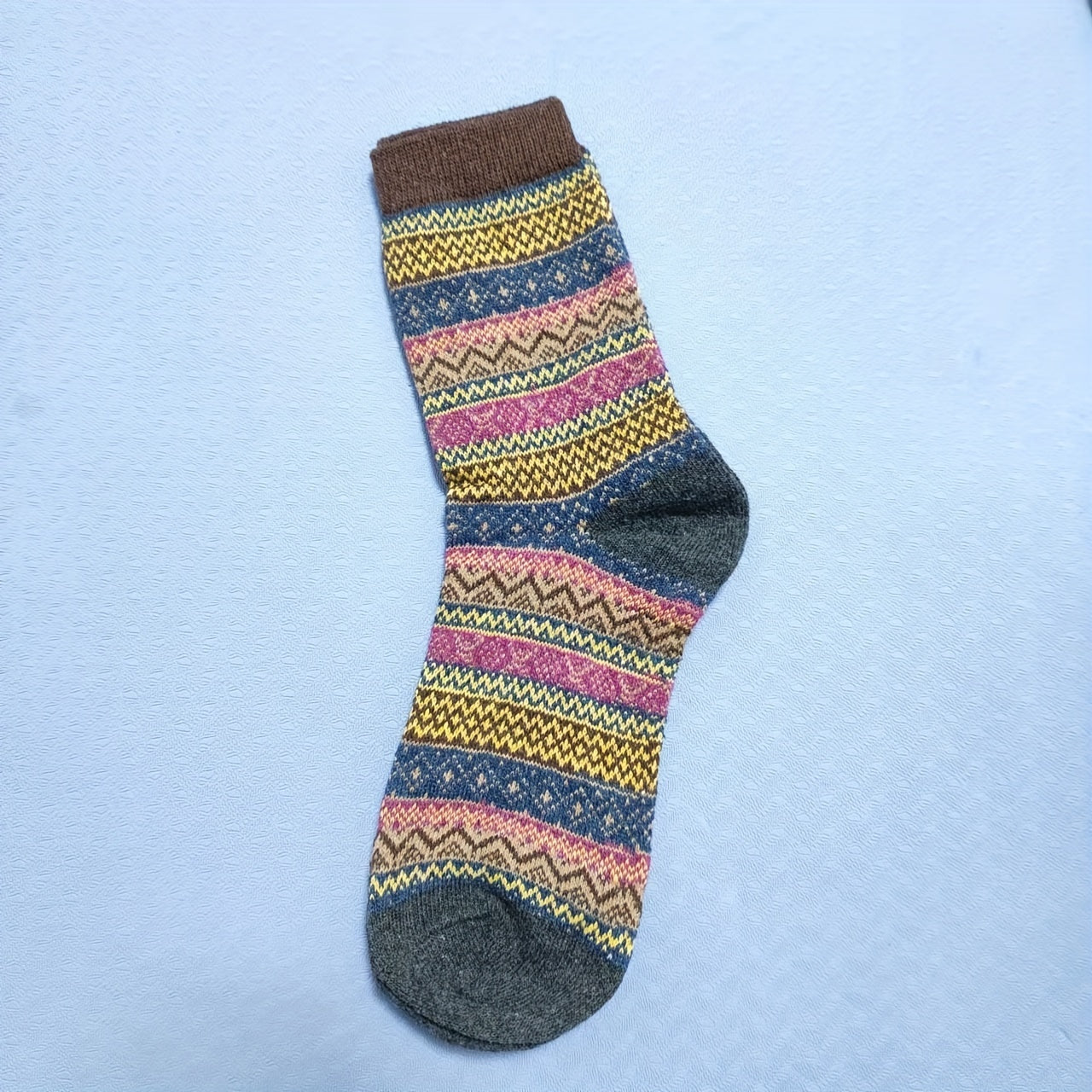 5 Pairs Geometric Pattern Socks Colorblock Crew Socks Women's Stockings