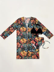 Floral Print Bikini Set Halter High Waist Swimsuit Kimono Cover Up