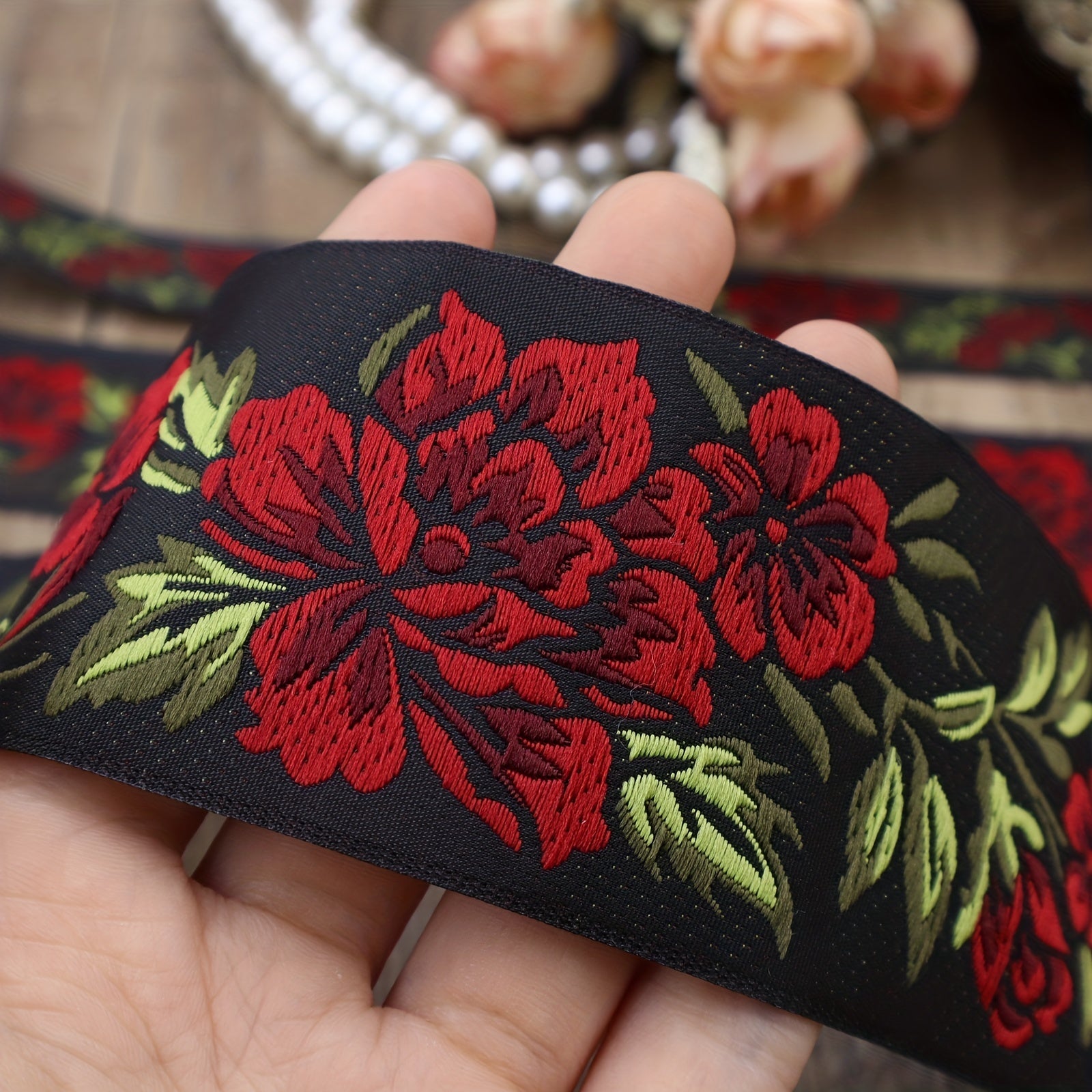 2 Yards Rose Flowers Jacquard Trim Lace Ribbon Woven Trimming DIY Craft Accessor