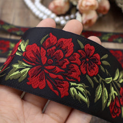 2 Yards Rose Flowers Jacquard Trim Lace Ribbon Woven Trimming DIY Craft Accessor