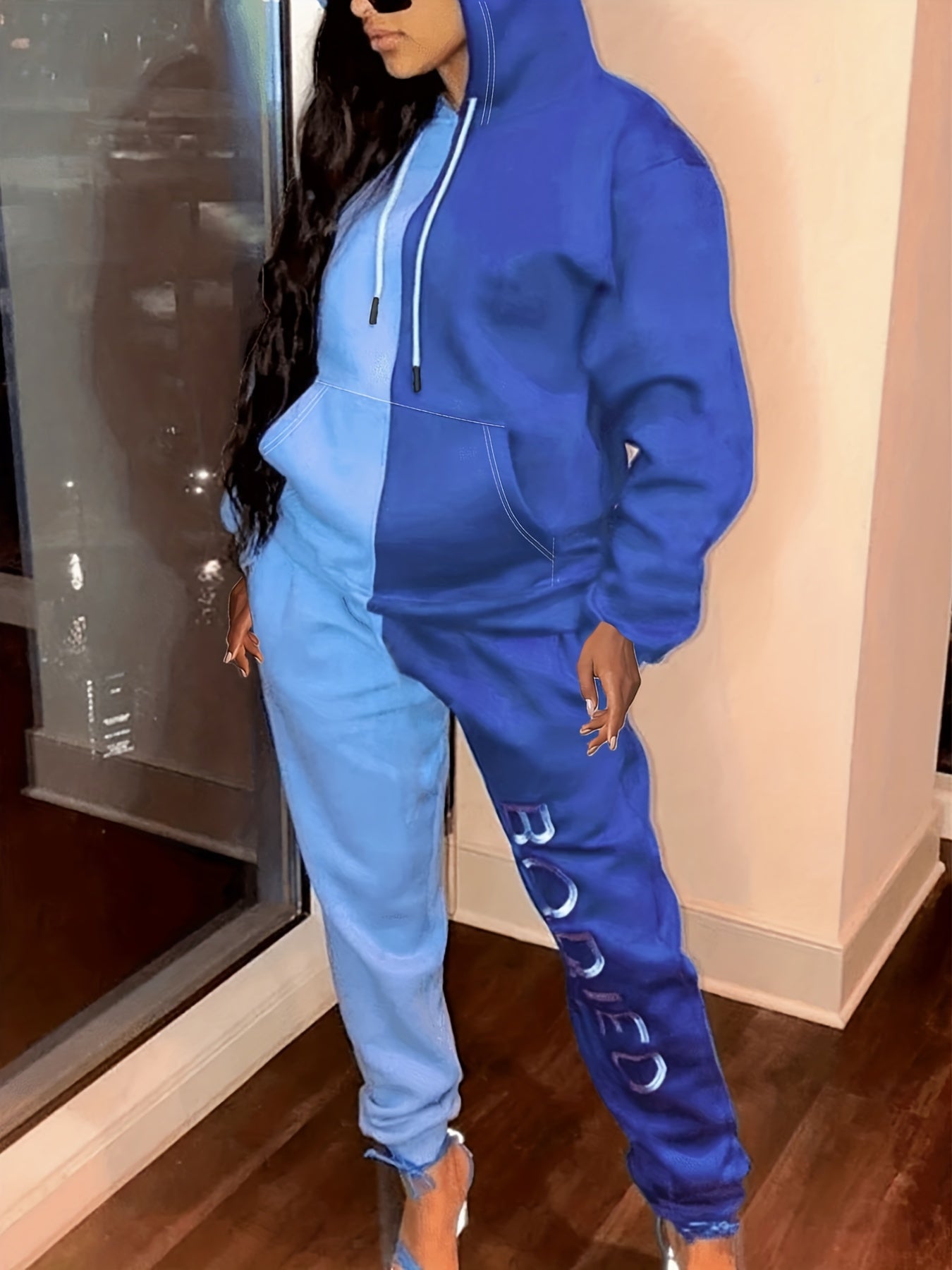Women's Plus Colorblock Hoodie & Pants Two Piece Set
