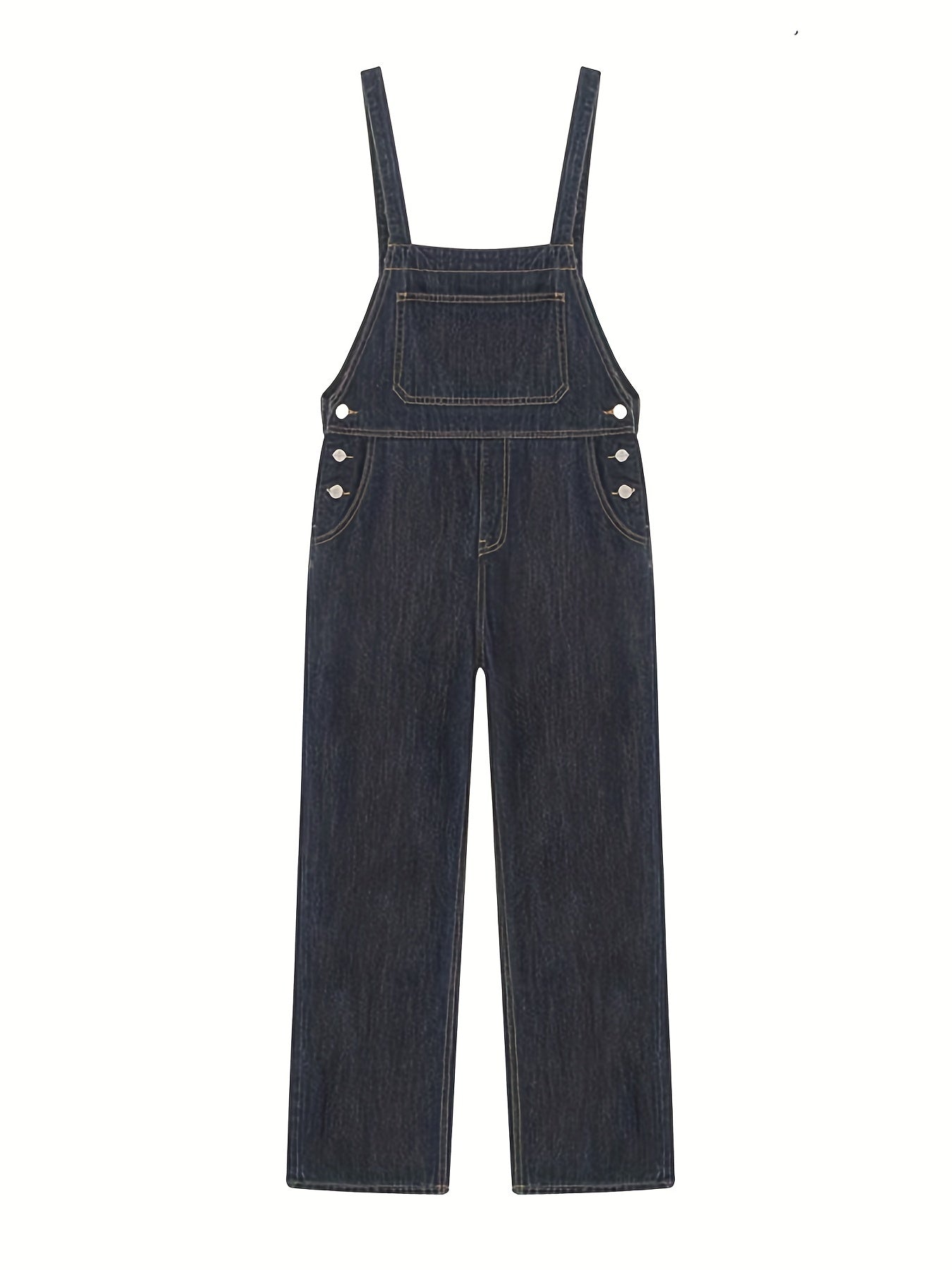 Dark Loose Fit Denim Jumpsuit Non Stretch Slash Pockets Casual Denim Overalls