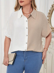 Colorblock Short Sleeve Button Up Blouse