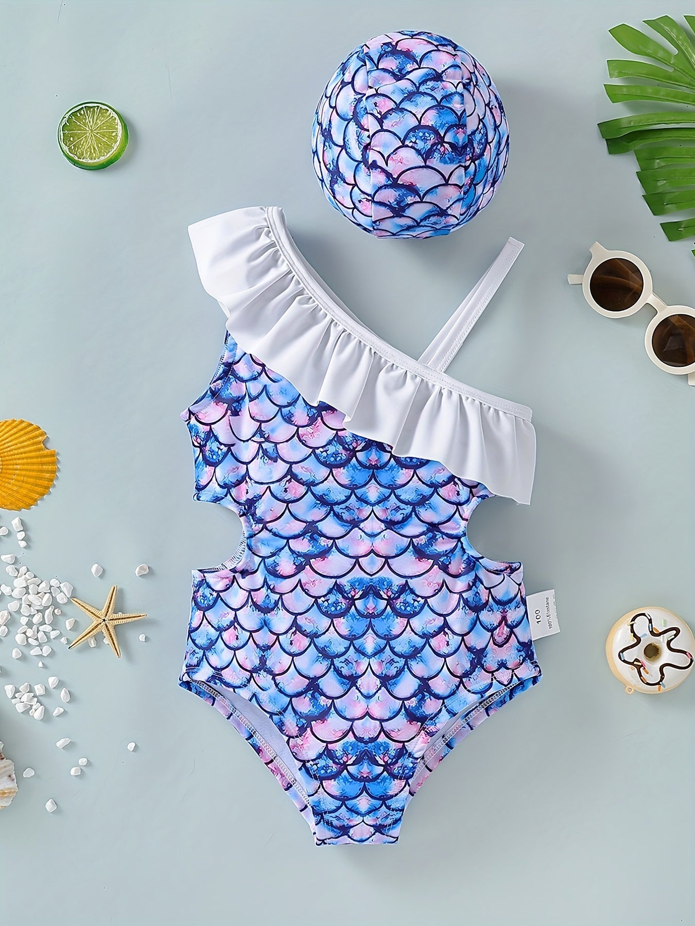 Girls Mermaid Ruffle One piece Swimsuit Summer Beachwear Swimwear