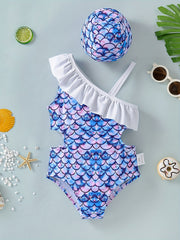 Girls Mermaid Ruffle One piece Swimsuit Summer Beachwear Swimwear