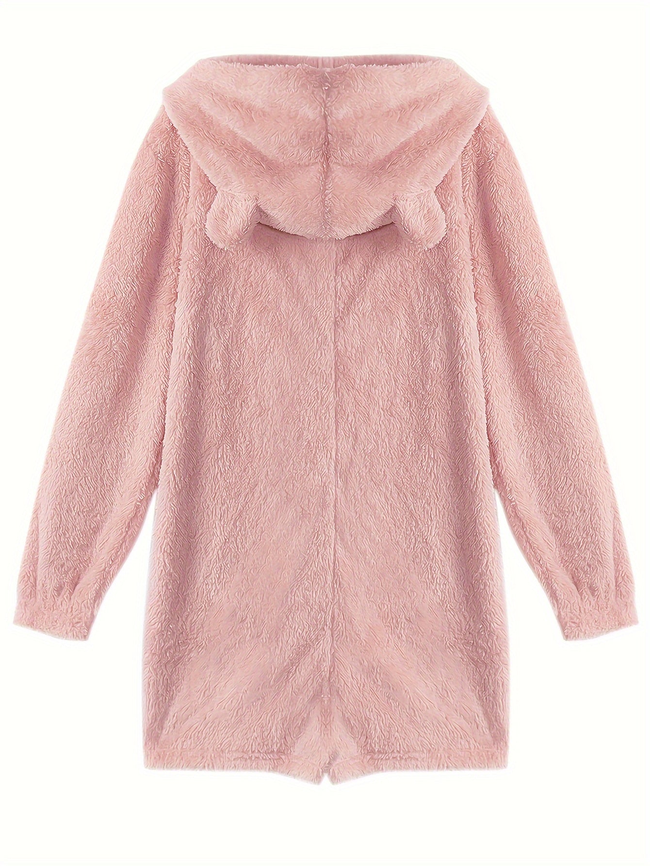 Fuzzy Hooded Pajama Romper Long Sleeve Zip Pajamas