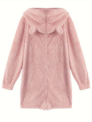 Fuzzy Hooded Pajama Romper Long Sleeve Zip Pajamas