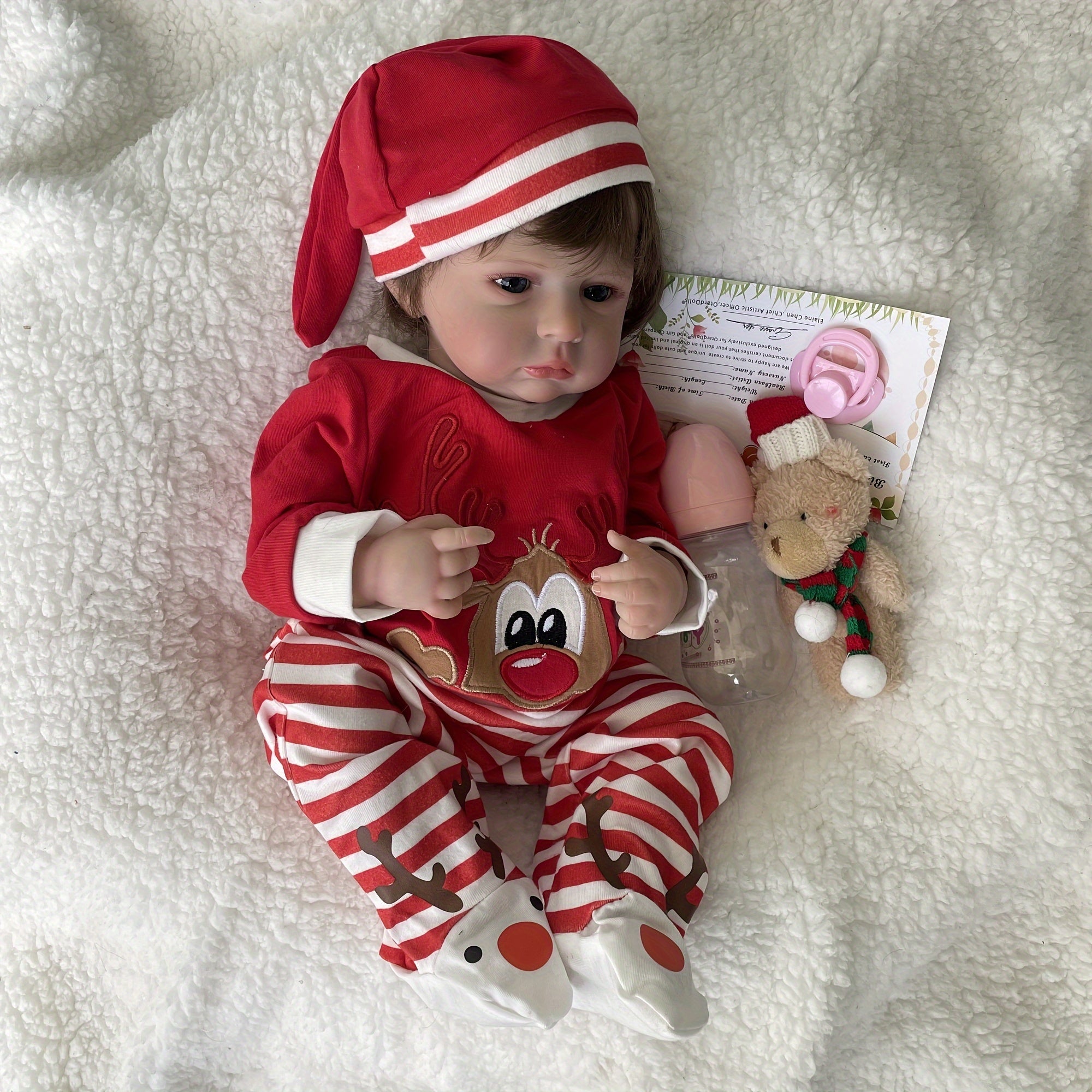 Cuddly Full Body Silicone Vinyl Reborn Doll Rooted Hair Christmas Outfits