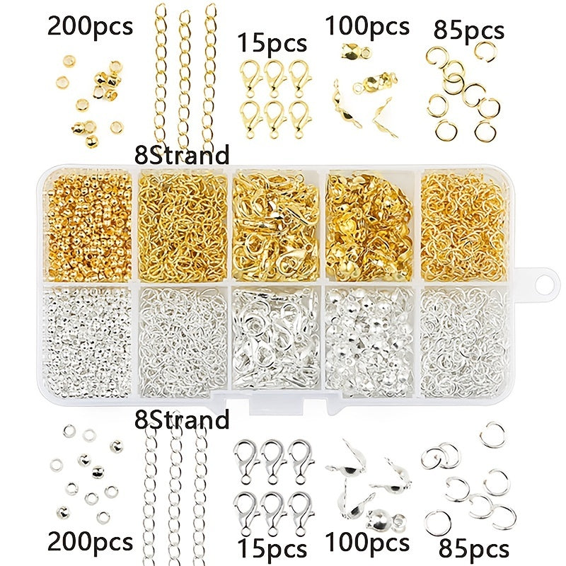 DIY Earring Accessories Kit Golden & Silver Jewelry Beads Pliers Set 5g