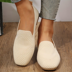 Women's Square Toe Knit Flats Soft Sole Slip On Ballet Flats
