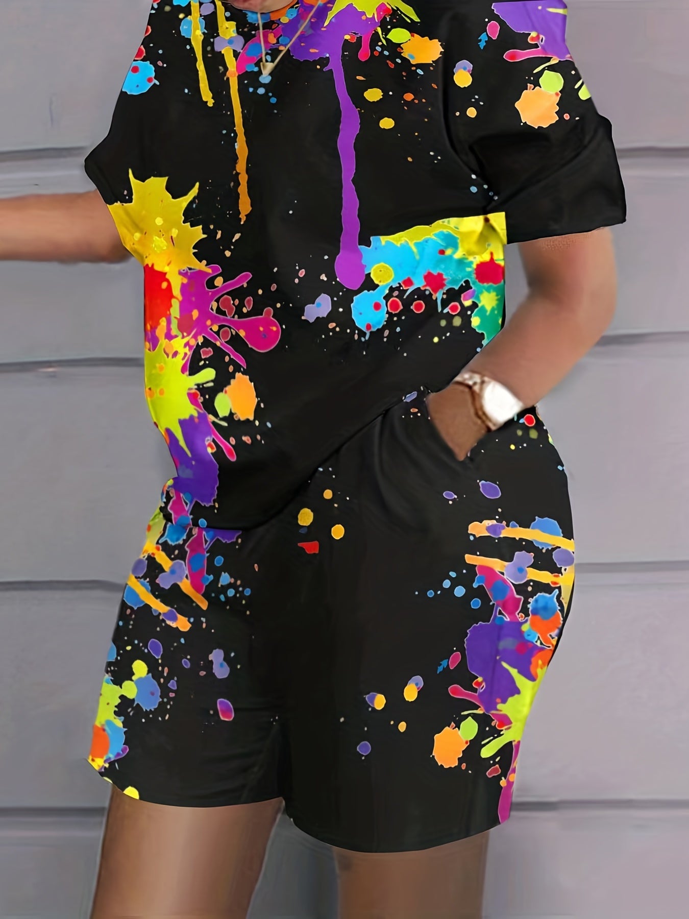 Women's Splash Print Top & Shorts Set