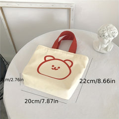 Mini Cartoon Bear Canvas Tote Bag Handbag Bento Tote