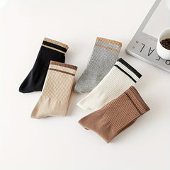 Men's Solid Striped Crew Socks Breathable Casual Unisex Outdoor All Seasons