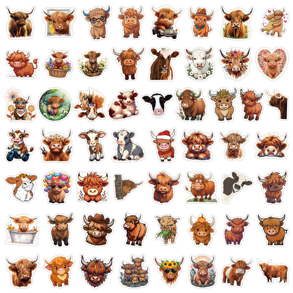 Highland Cow Stickers Vintage Vinyl Decals for Laptops Phones Cars Bikes