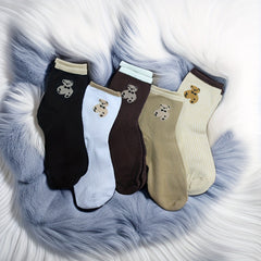 5pcs Bear Pattern Long Socks for Autumn & Winter Sports