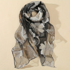 Flower Embroidery Scarf Solid Gauze Shawl Classic