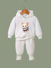 Girls Cat Graphic 2pcs Set Activewear for Spring Fall Sports
