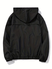 Solid Zip Up Men's Casual Jacket with Drawstring Hood