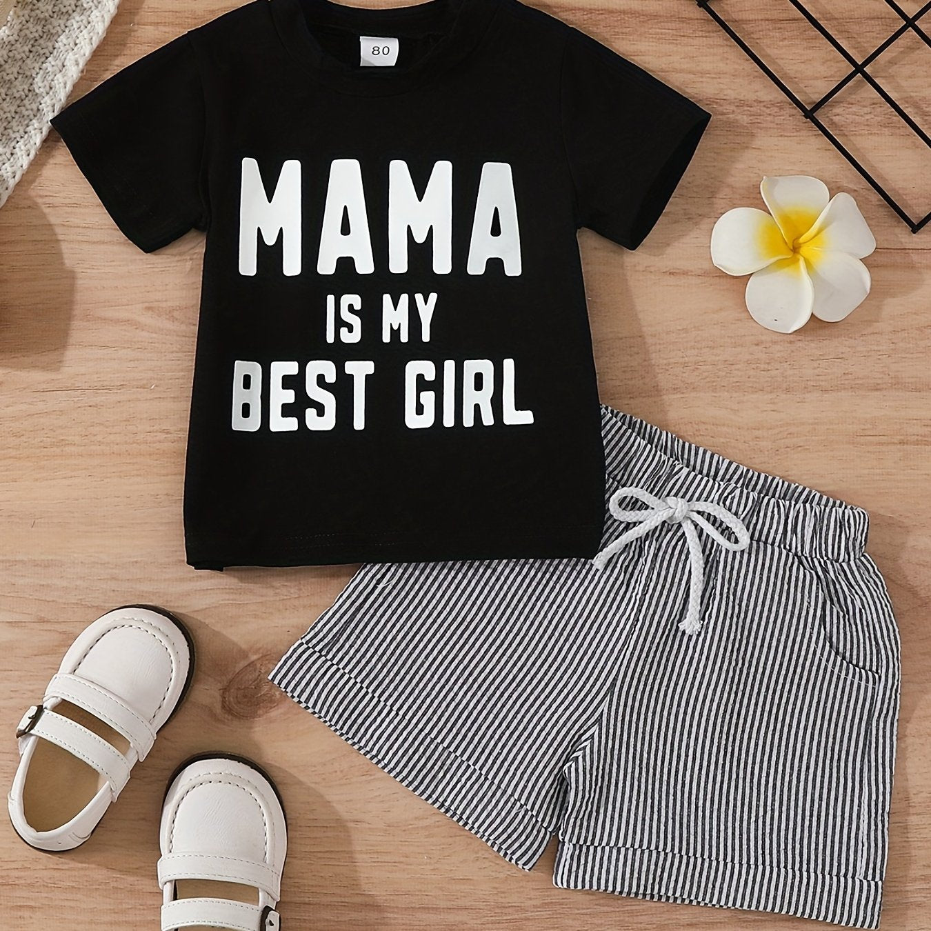 Boys Casual Mama Is My Girl T Shirt & Striped Shorts Set for Summer