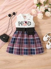 Infant Cartoon Print Pleated Tank Dress 2pcs Set
