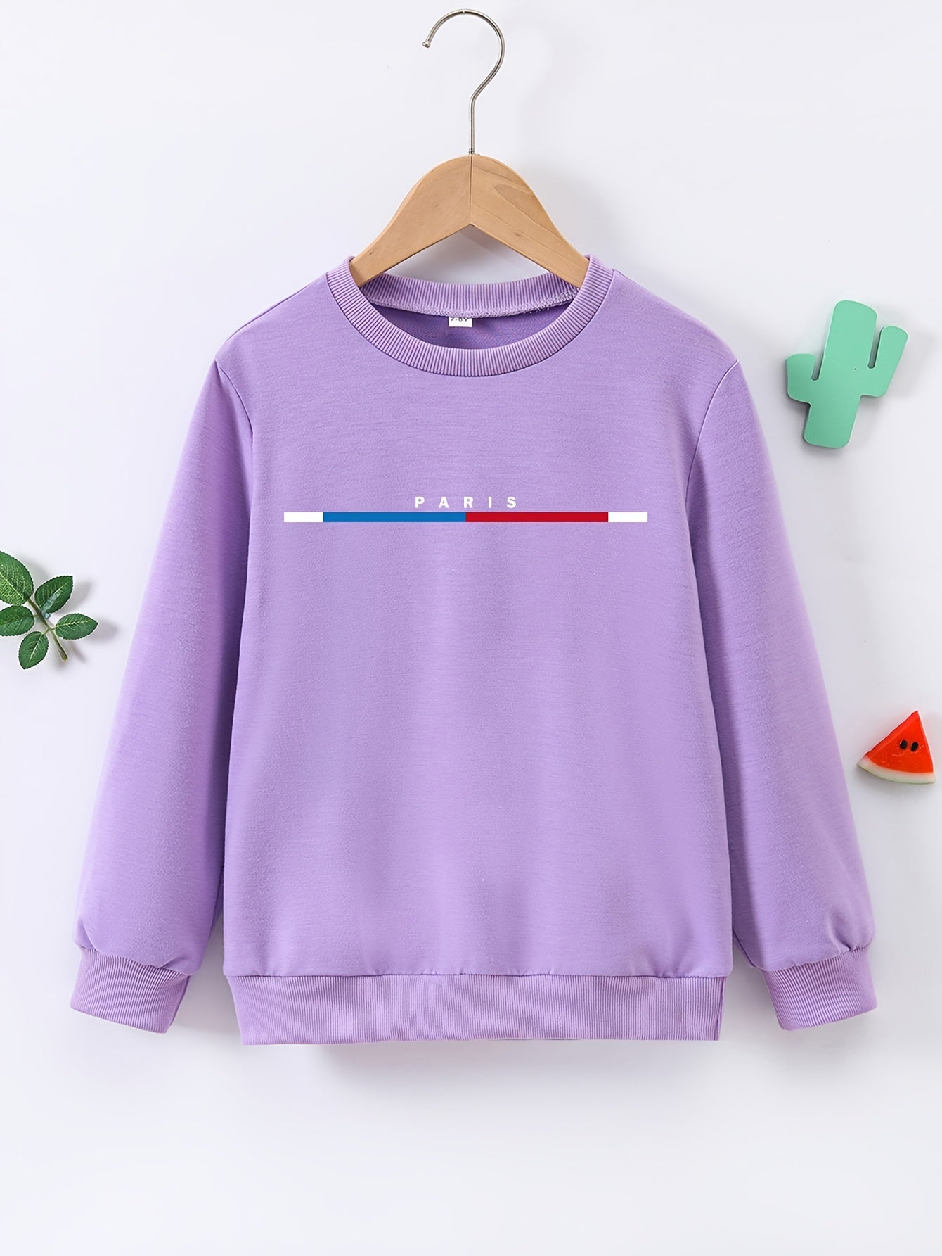 PARIS Letter Print Boys Casual Pullover Sweatshirt Long Sleeve Crew Neck Tops