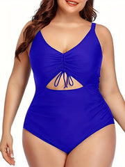Drawstring Ruched Cut Out One Piece Swimsuit