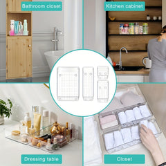 4pcs Clear Plastic Storage Tray Drawer Organizer Set Non Slip Storage Box