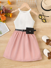 3pcs Girls Cami Top & Skirt Set with Waist Bag