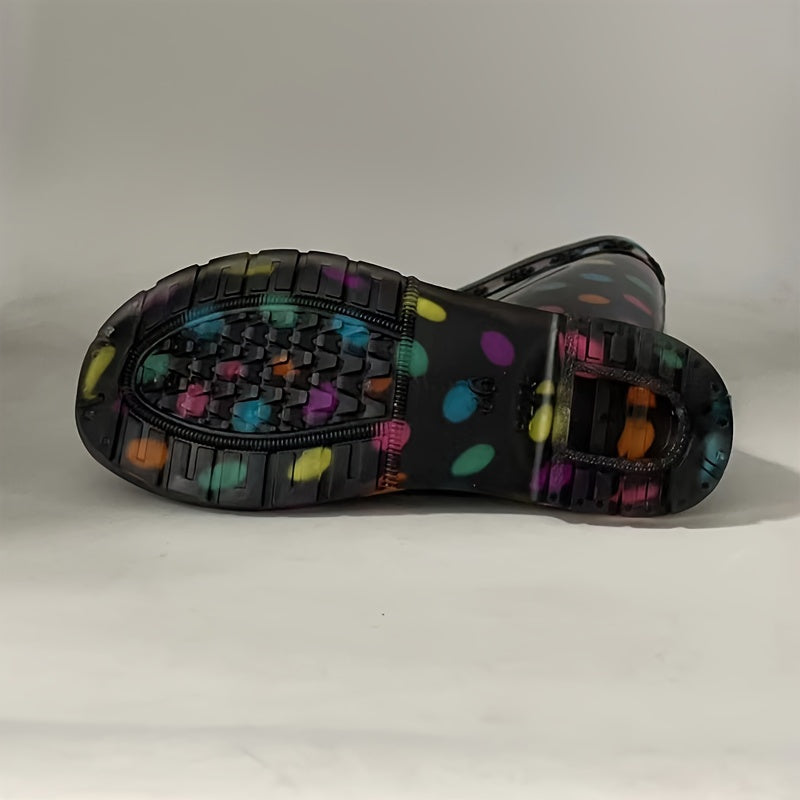 Women's Colorful Dots Pattern High Top Rain Boots
