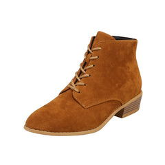 Chunky Heeled Lace Up Short Boots Side Zipper Women's Footwear