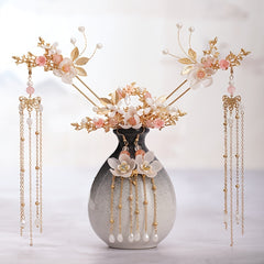 Chinese Pearl Hairpin Earring Tiara Set Women Hair Accessory