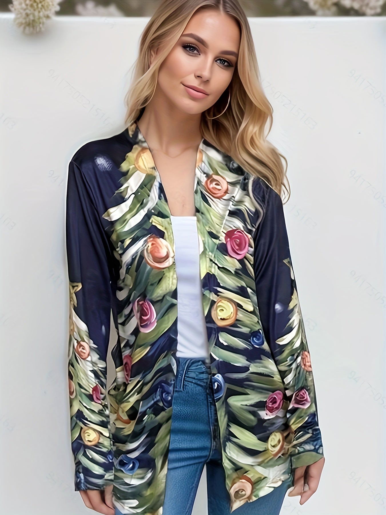 Xmas Cardigan Women's Tree Print Open Front Cardigan