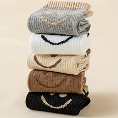 5 Pairs Smiling Print Mid Tube Socks for Women