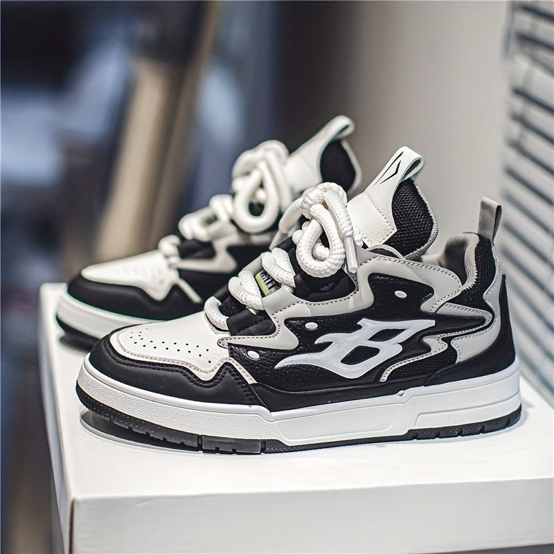 Men's B Letter Chunky Sneakers Lace Up Skate Shoes