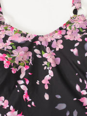 Floral Print Tankini Set Round Neck Cami Top & Panty Bathing Suit