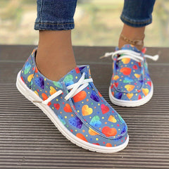 Women's Colorful Heart Pattern Lightweight Canvas Shoes Low Casual Flats