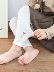Girls Stretch Leggings with Stripe Flower Bunny Embroidery