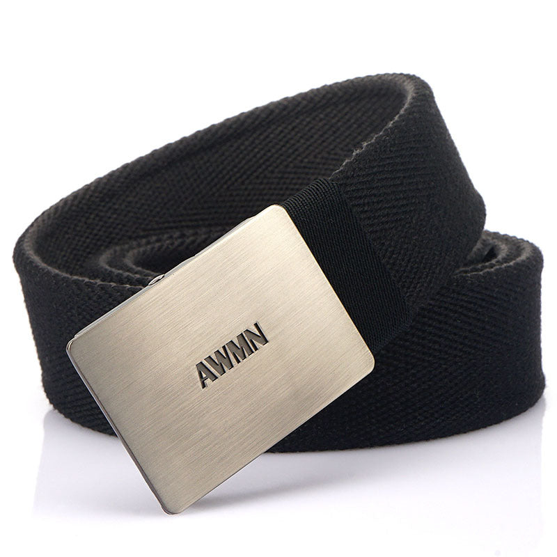 Canvas Mens Belt Leather Belt Silver Buckle Belt