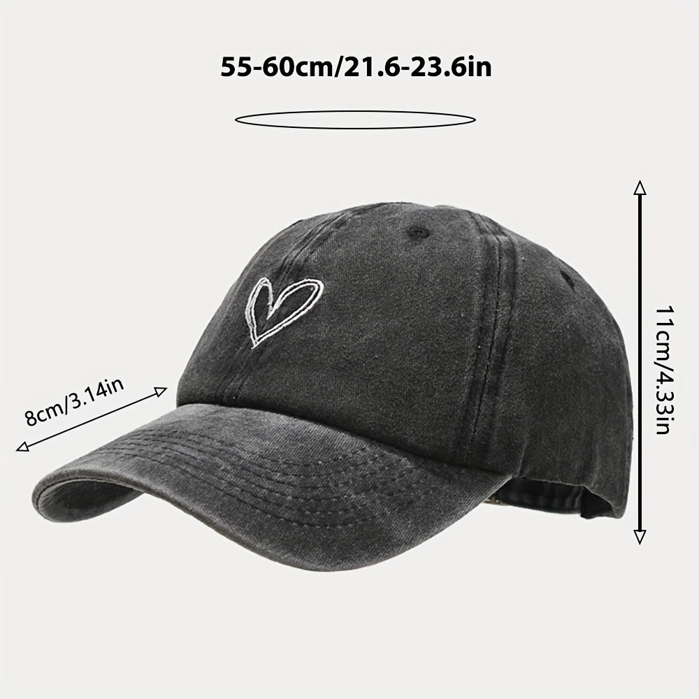 Cotton Vintage Heart Embroidered Baseball Cap Adjustable Dad Hat
