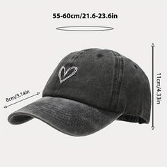 Cotton Vintage Heart Embroidered Baseball Cap Adjustable Dad Hat