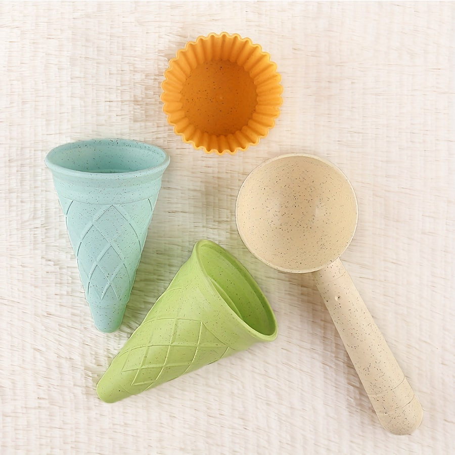 Kids' Green Ice Cream Cone Yellow Eggshell Sand Digging Toy Set