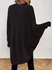 Batwing Sleeve Knit Cardigan Open Front Solid Sweater